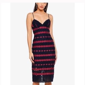 Bardot Diamond Lace Spaghetti Strap Bodycon Dress Lined Navy Burgundy Size 8